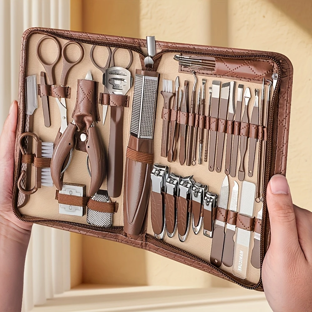 42pcs Set Brown Stainless Steel Nail Clipper Set Anti Splash Manicure Tools Home Portable Beauty Kit Foot Trimming Knife