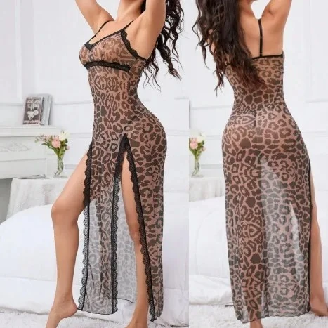 Sexy Women's Underwear Lace Nightgown Loose Backless Home Pajamas Women's Slit Nightgown