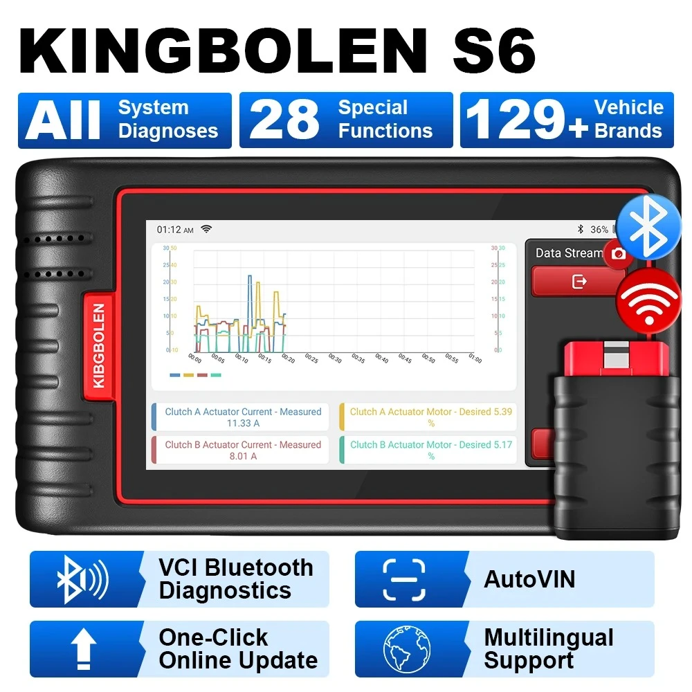 KINGBOLEN S6 All System Car Diagnostic Tools Car OBD Scanner 28 Resets IMMO/BMS/TPMS/ABS Bleeding Lifetime Free Scan Tool