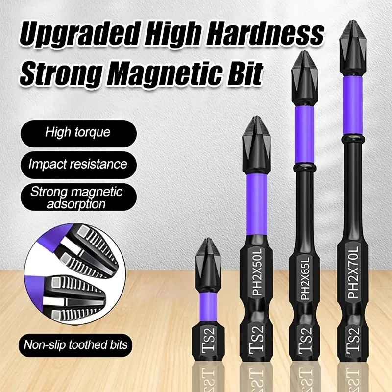 6pcs Magnetic Anti-Slip Drill Bits, Phillips Cross & Impact Heads Purple Non-Slip Bit Screwdriver Electric Strong Magnetic Drill