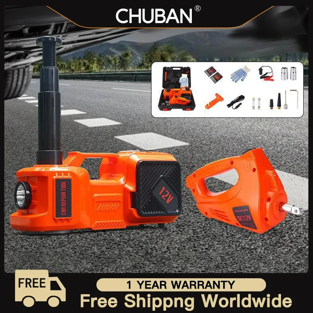 12V Electric Car Jack Kit - 5 Ton Hydraulic Jack with Inflatable Pump, Electric Wrench, Lifting Machine and Air Pump
