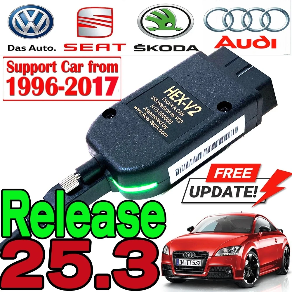 2025 VODS VAGC0M Interface VAG HE V2 Update 25.3.FOR VW For AUDI Skoda Seat Multi-Language Car Ato com Diagnostics VAGOM Tools