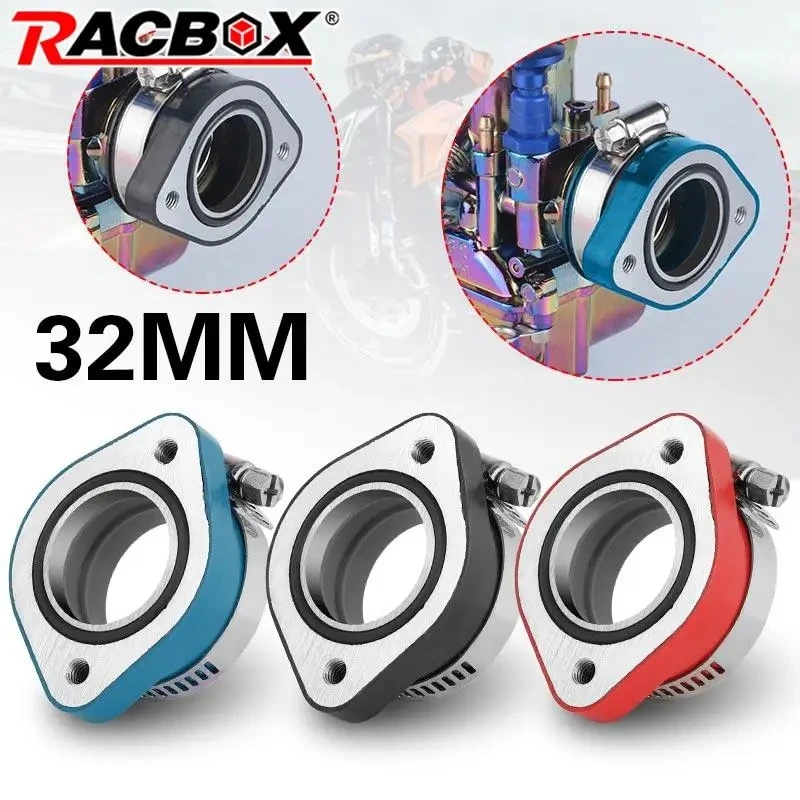 32mm Carburetor Intake Adapter Boot Flange Manifold fit for PWK 24 26 28 30mm PE 24 26 28 VM24 26 Carburetor Rubber+Aluminum