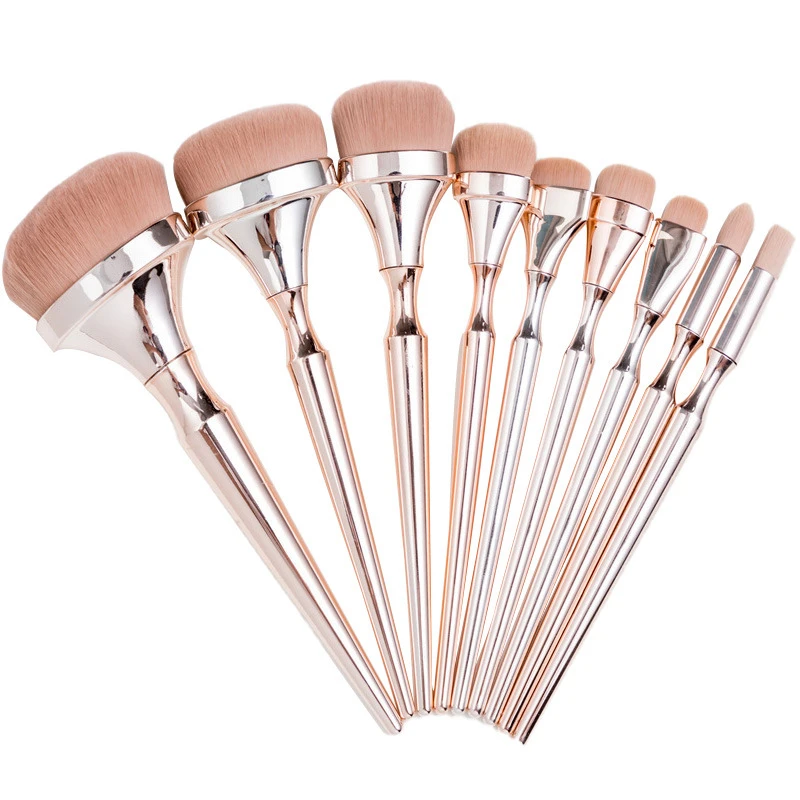 9Pcs Champagne Makeup Brushes Set Gold Handle Cosmetic Foundation Powder Brush Eyeshadow Makeup Brush Professional Beauty Tool