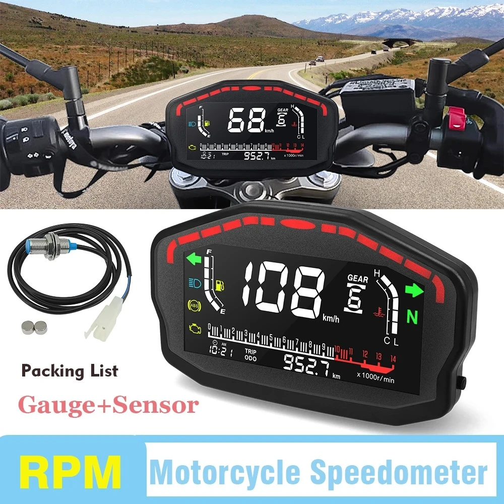 for1, 2,4 Cylinders Motorcycle Digital Board Dash Universal Motorbike Speedometer 0-14000r/min Odometer Gauge Gear Adjustable
