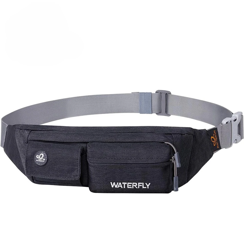 WATERFLY Fanny Pack For Women Men Small Waist Pouch Slim Belt Bag with 4 Pockets For Walking Lightweight Crossbody Chest Bag