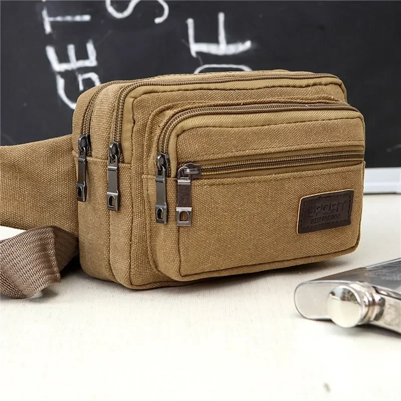 Canvas Waist Bag Outdoor Sports Multifunctional Male Waist Pack High Quality Dur