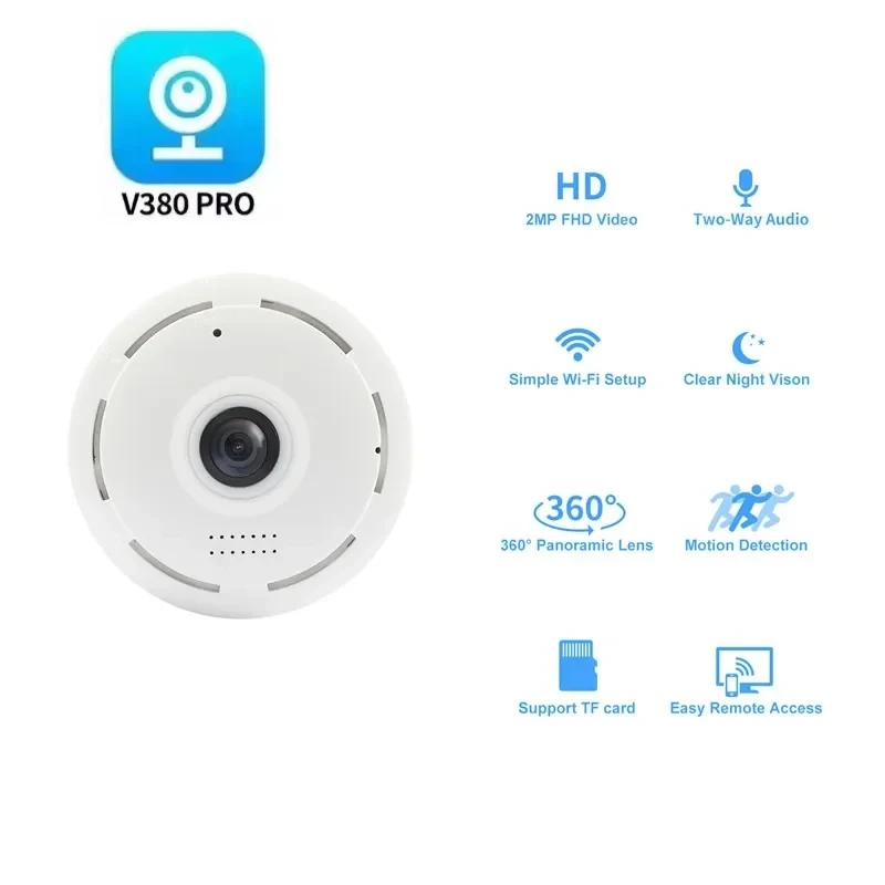 V380 Pro 2.4g Wifi Panorama Camera 1080P Security Camera 360 Degree Panoramic Fisheye IP Camcorder Night Vision Surveillance Cam