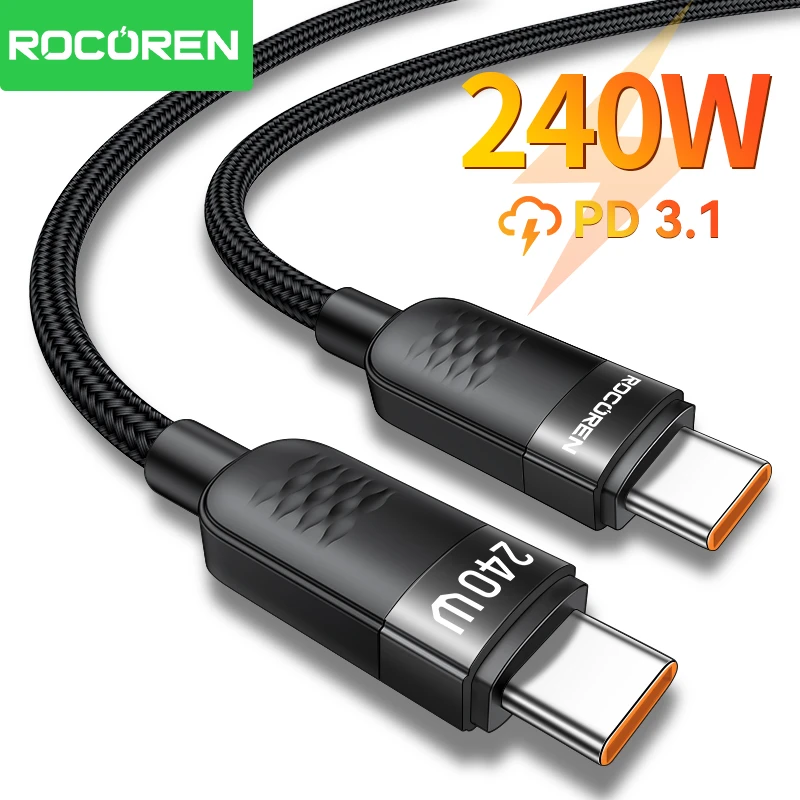 240W Rocoren 240W Type-C to USBC Data Cable PD3.1 Quick Charging 100W Type C Cord Fast Charging For MacBook iPhone 17 Samsung Xiaomi PD3.1 Quick Charging 100W Type C Cord Fast Charging For MacBook iPhone 17 Samsung Xiaomi