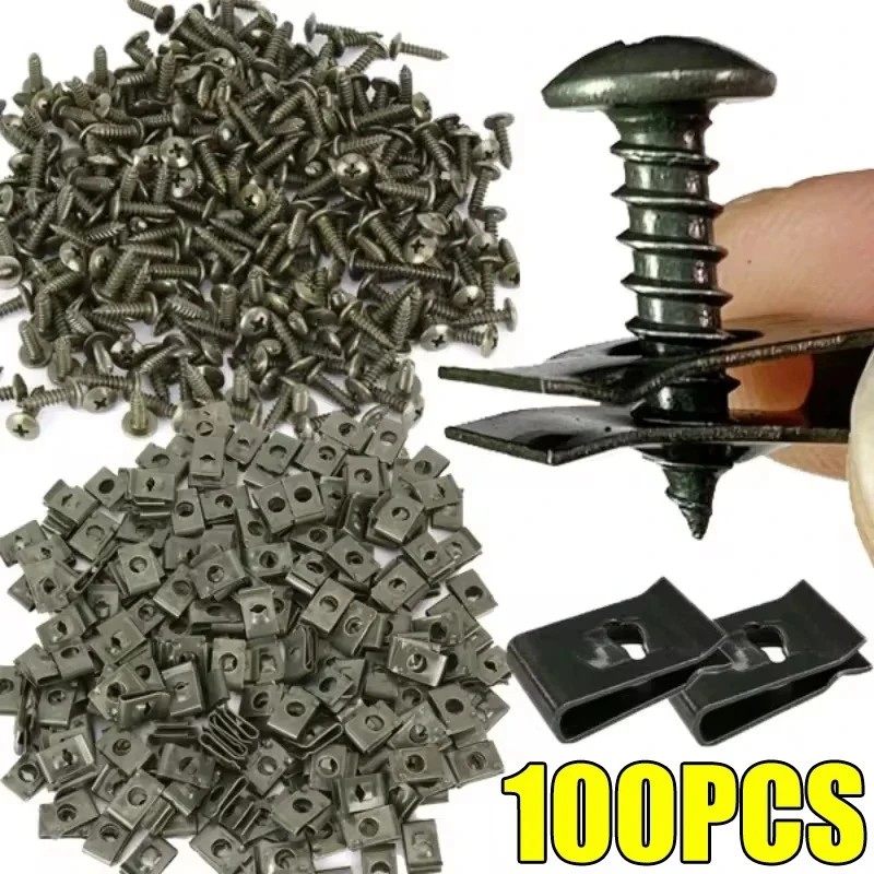 Car Fastener Clip U-Type Metal Screw Clip Tools for Motorcycle Engine Undertray Splash Shield Guard Bumper Screw Car Accessories