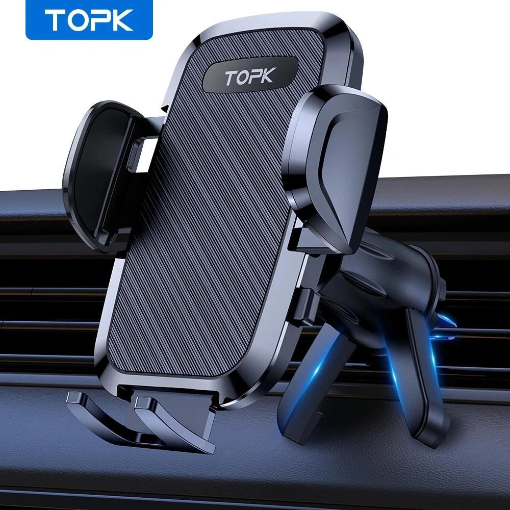 TOPK Car Phone Holder Universal Phone Mount for Car with Hook Clip Air Vent Car Mount 360° Rotation for Mobile Phones