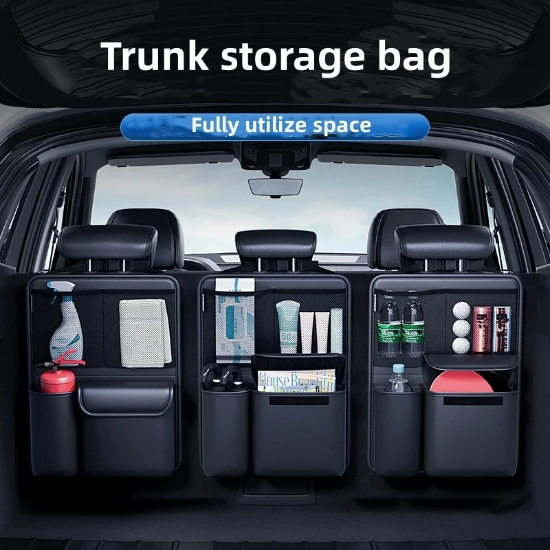 1pc Car Trunk Leather Storage Bag Foldable Car Seat Back Tools Organizer Multifunctional UV Storage Back Seat Hanging Organizer