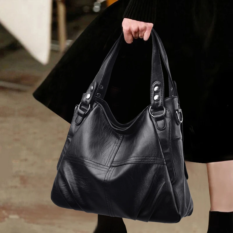 Large Capacity Women's Shoulder Bag Soft Leather Handbag Women's Car Sewing Messenger Bag Solid Color Casual Women Shopping Bags