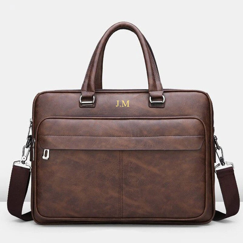 Men's Business Briefcase Large Capacity PU Leather Laptop Bag Fashion Crossbody Shoulder Tote Bag for Work Office