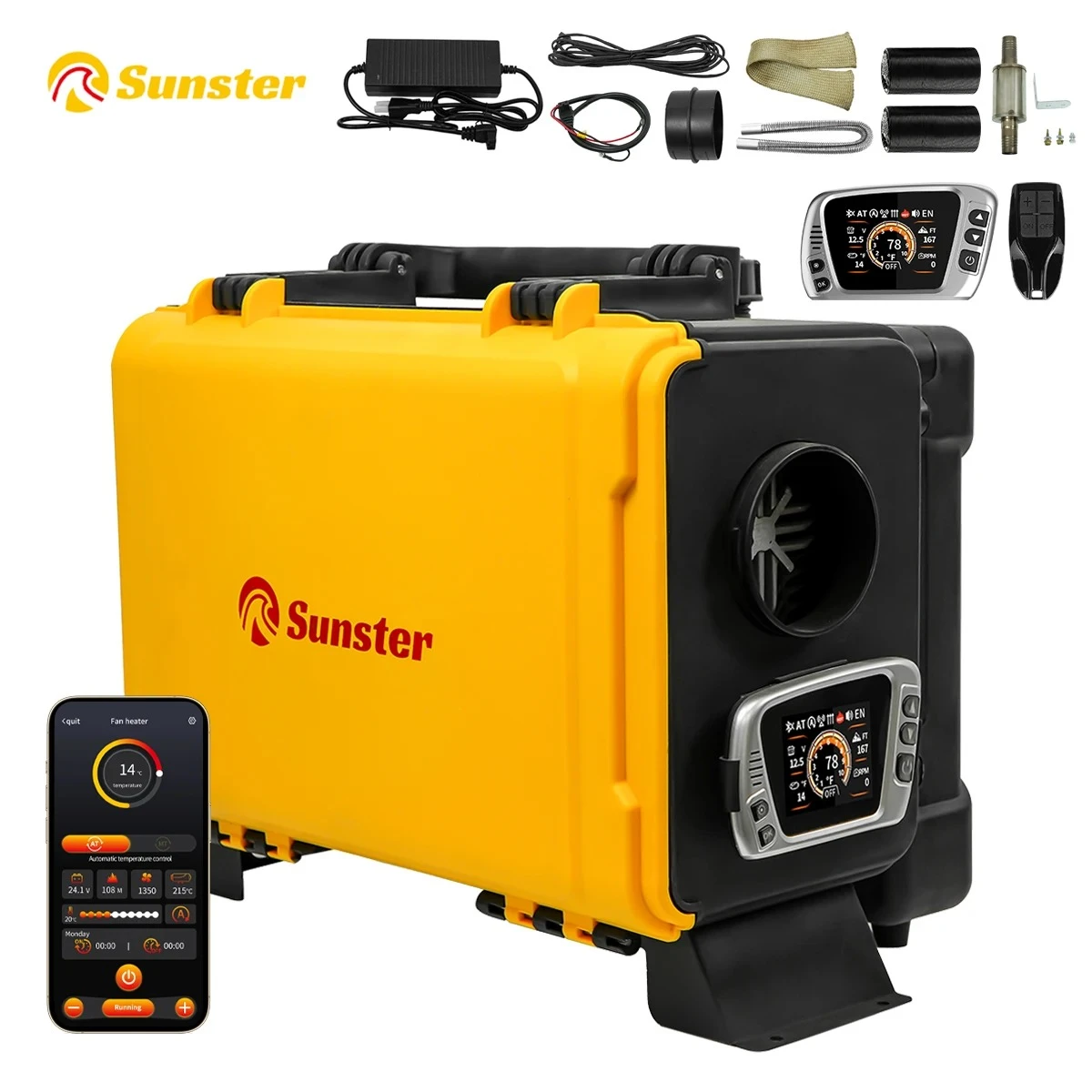 Sunster Portable Toolbox 8KW 12V/220V Diesel Parking Air Heater w/Ventilation/Clean Mode/Bluetooth/timing function For RV truck
