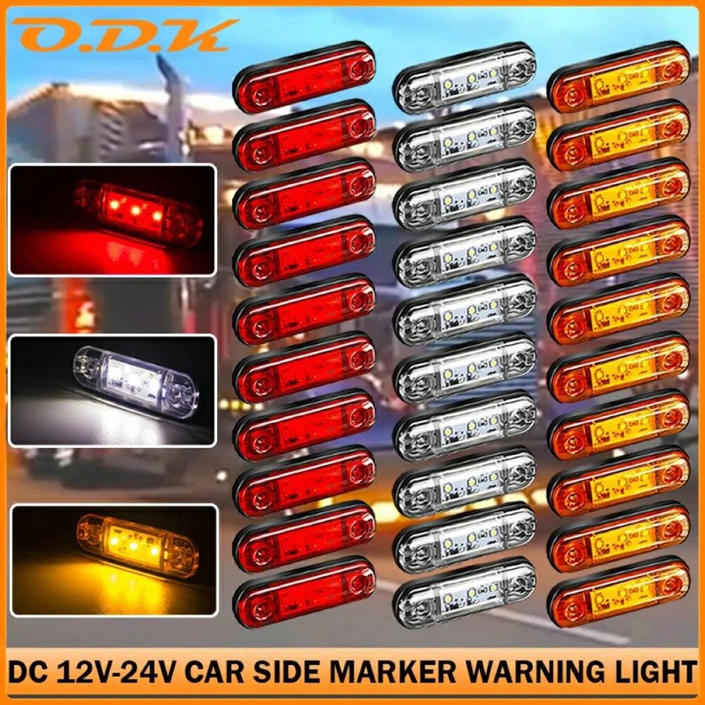 10PCS 12V 24V Warning Light 3 LED Side Marker Light Oval Clearance Orange White Red Trailer Truck Lamp Truck Lorry Caravan