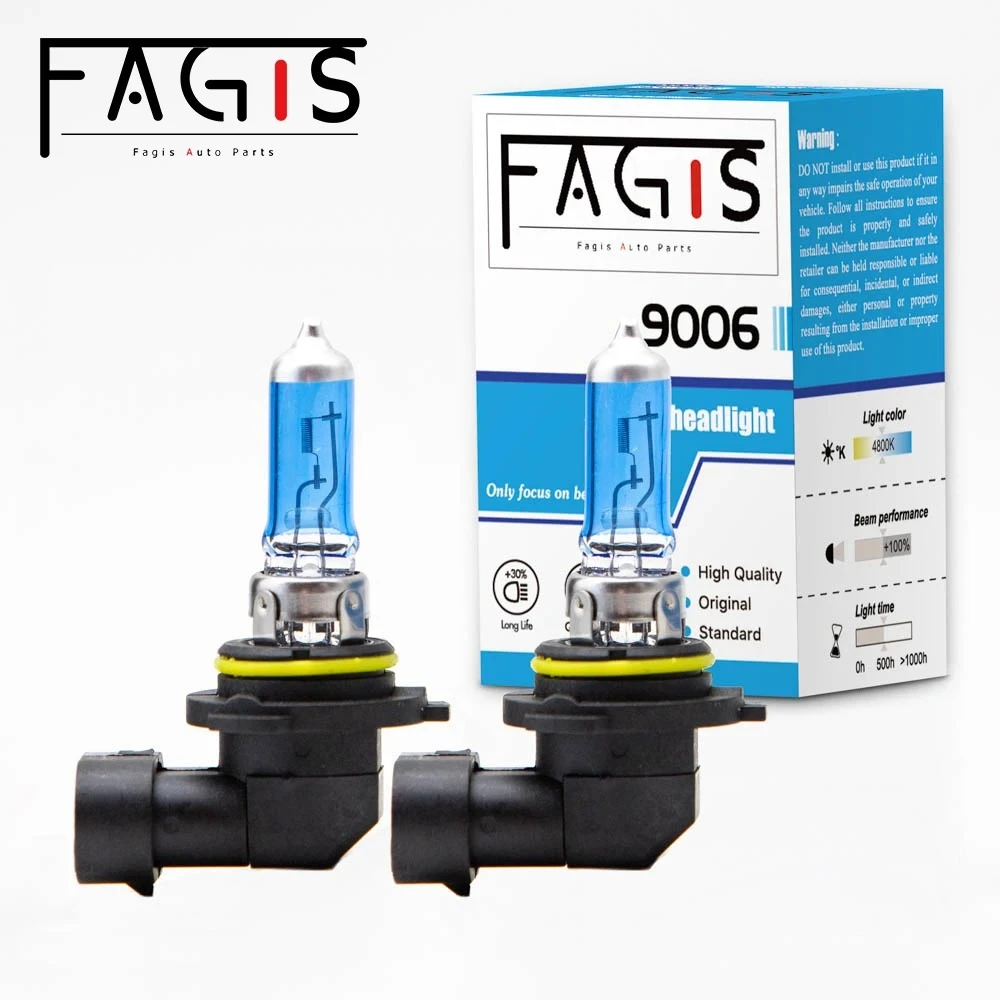 Fagis 2 Pcs 9006 Hb4 12V 55W Blue Super White 4800K Auto Headlight Fog Lamp Car Light Halogen Bulb