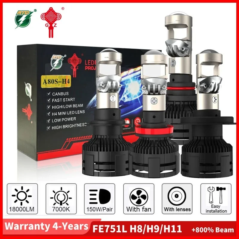 FE751L LED headlight bulb 12-35V H4 H7 H8 H9 H11 Headlight With Lens HB3 HB4 9005 9006 7000K 10000LM White Car Bulb +800%