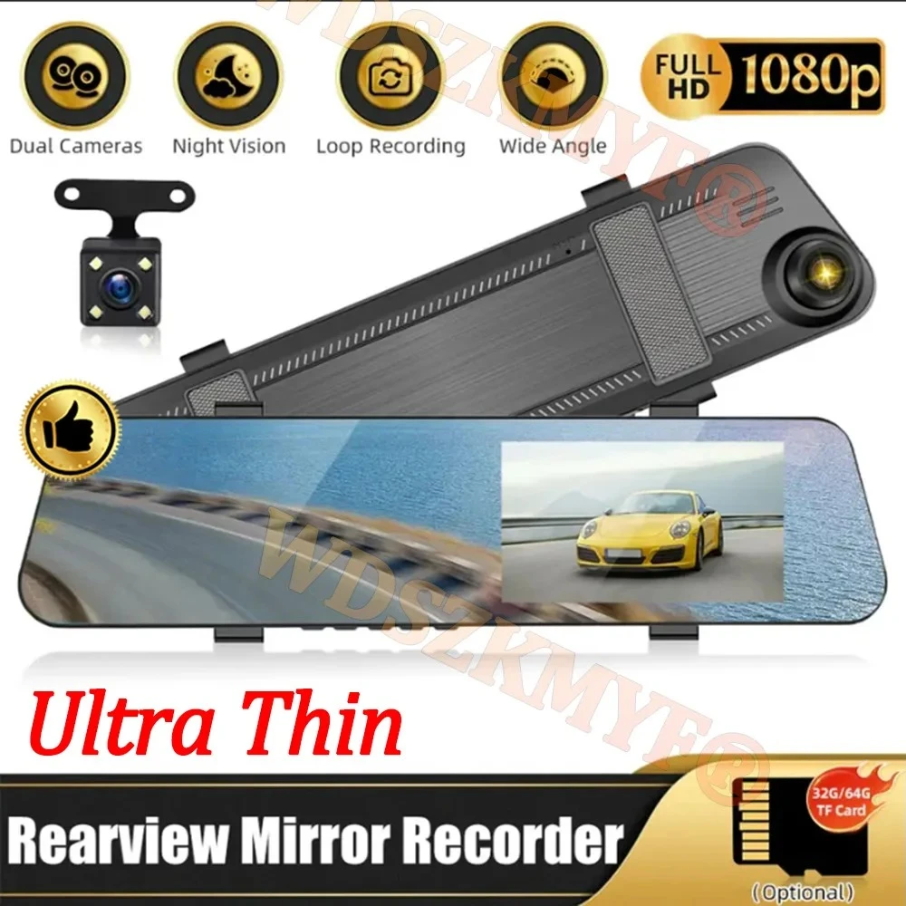 Upgraded Slim Rearview Mirror With Car Dvr 1080P Dash Cam for Car Camera Dual-Lens Video Recorder Front and Rear Camera Dashcam