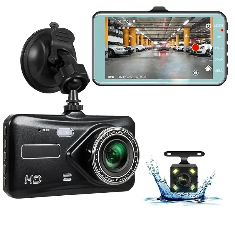 HD 4-inch Touch Screen Driving Recorder 1080p HD Night Vision Dual Front and Rear Lenses