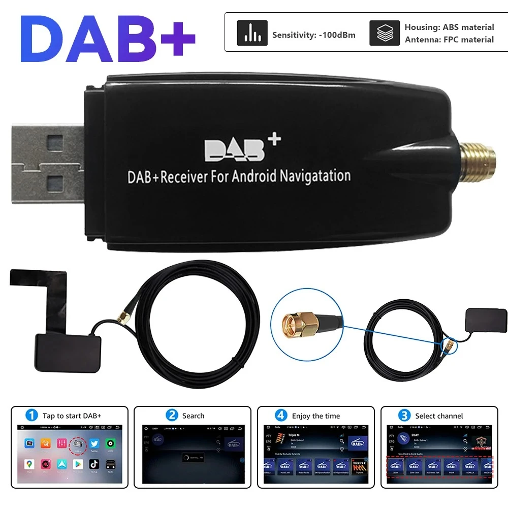 DAB+ Box Radio Receiver Adapter Car DAB+ Digital Radio Box Antenna Aerial USB Interface for Android 5.1 and Above Car Radio