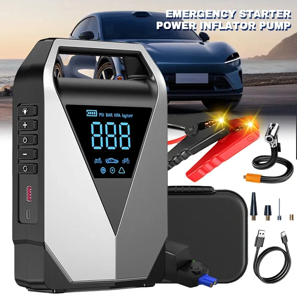 Portable Car Jump Starter Air Pump 150PSI Air Compressor Tire Pump 2500A Car Battery Booster Auto Starting Device 12V Jump Pack