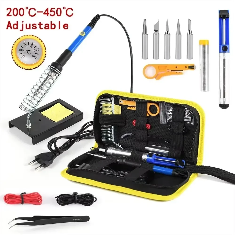 60W Soldering Iron Kit Adjustable Temperature 15 in 1 Tool Set with Soldering Iron EU Plug Electric Soldering Irons Set