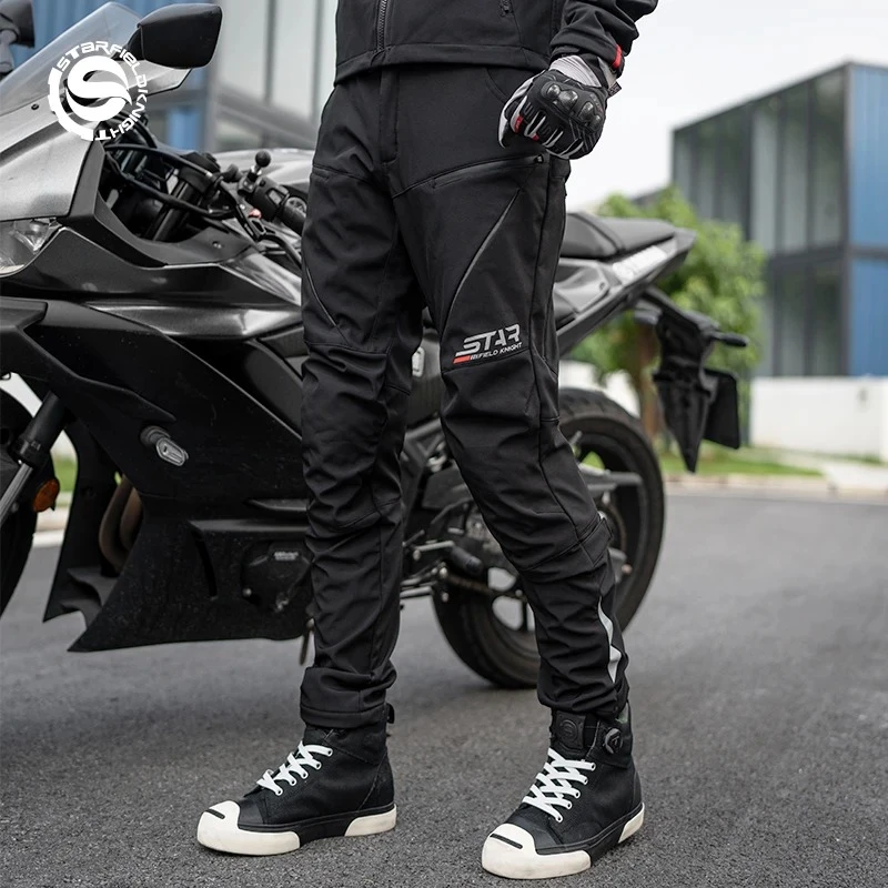 SFK Men's Motorcycle Pants Winter Fluff-lined For Warmth Windproof Splash-proof Riding Trousers With CE Protective Accessories