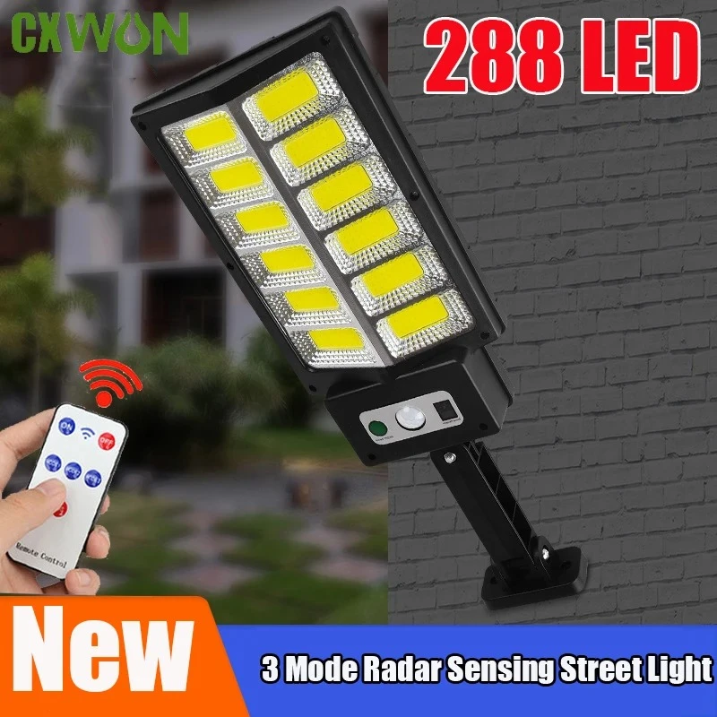 288LED Solar Light Outdoor Big Garden Lighting Lamp Waterproof Wall 3 Mode Radar Sensing Street Lights with Control