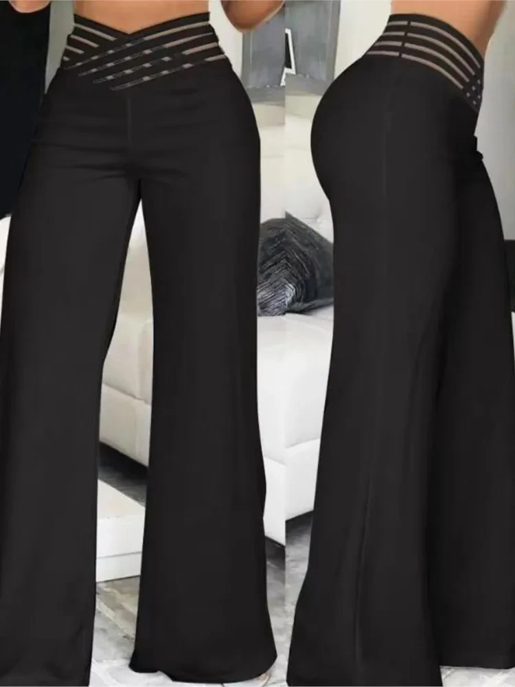New Elegant Pantalones High Waist Flared Pants For Female Office Casual Fashion Sexy Solid Color Trousers Women's Clothing 2025