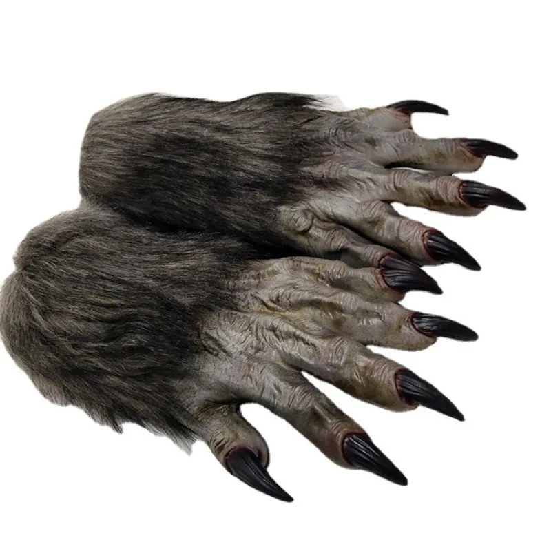 Party Wolf Gloves Plush Latex Werewolf Costume Fingernails Adult Hands Paws Claw for Props Cosplay Party Easter Gloves 38x18x2cm
