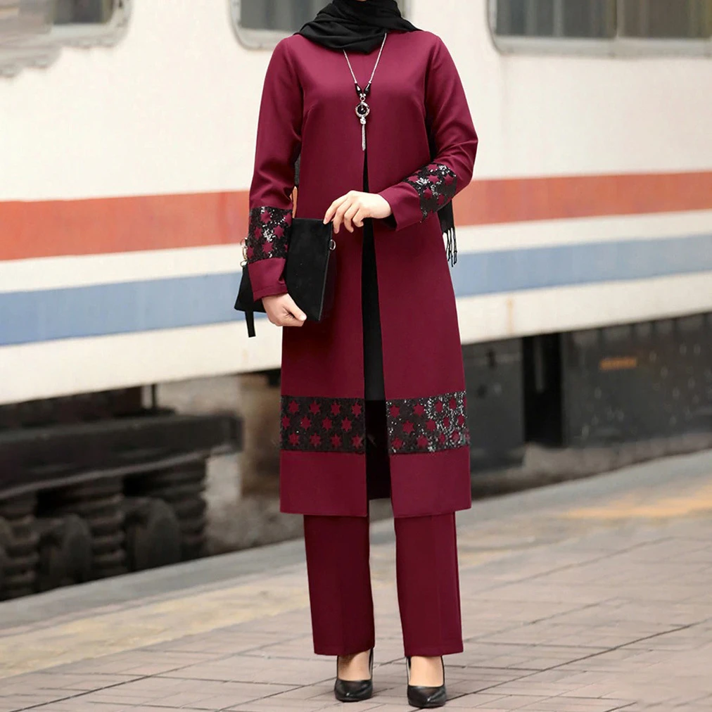 Southeast Fashion Women's Color-coded Casual Trendy Loose Elegant 2 Piece Sets Long Sleeve Abaya Tops Straight Trousers Female