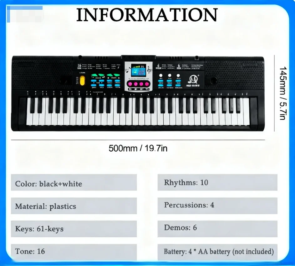 61-Key Electronic Keyboard for Kids with Microphone, Digital Electric Piano, Multifunctional Musical Toy for Piano Students