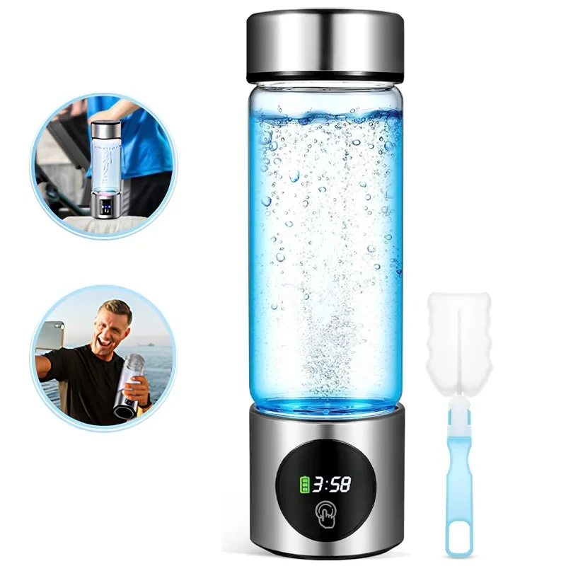 Portable Performance Hydrogen Water Generator Bottle SPE+PEM Dual Chamber lonizer + PPB&Time Display Electrolytic Hydrogen Water