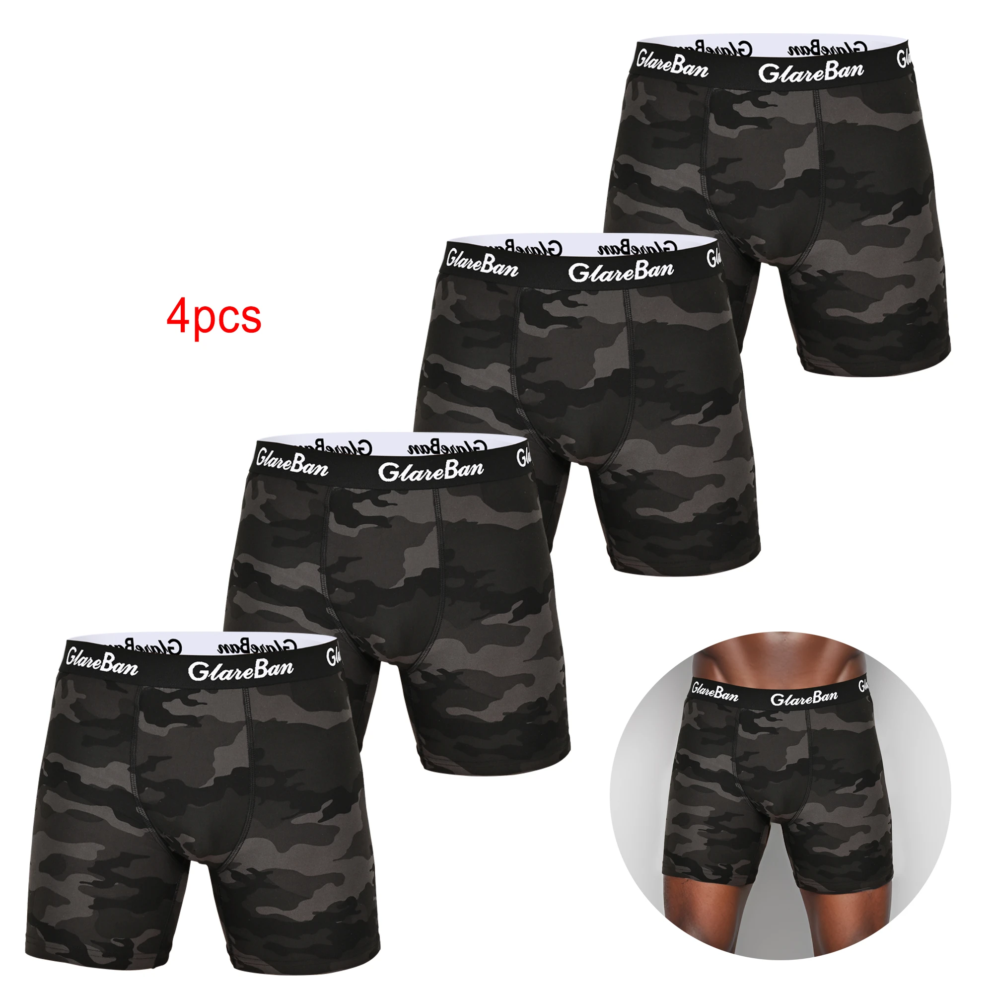 4pcs Pack Mid-Long Boxer Shorts Men Underwear Polyester Male Underpants for Men Sexy Homme Boxershorts Box Panties Slips Set Lot