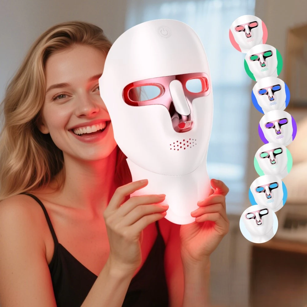 7 Color LED Facial Mask Face and Neck Photon Skin Rejuvenation Whitening Tighten Rechargeable Neck Face Care Beauty Treatment