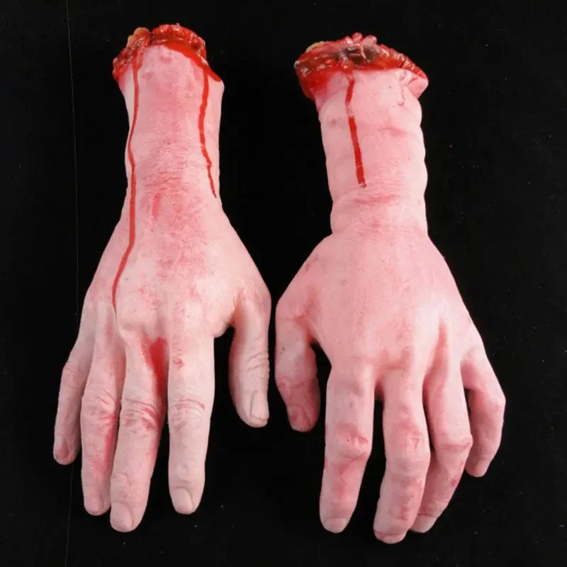 1Pcs Horror Fake Latex Life Size Arm Hand Life Like Scary Arm Cut Off Hand Bloody Scary Halloween Prop Haunted Party Decoration