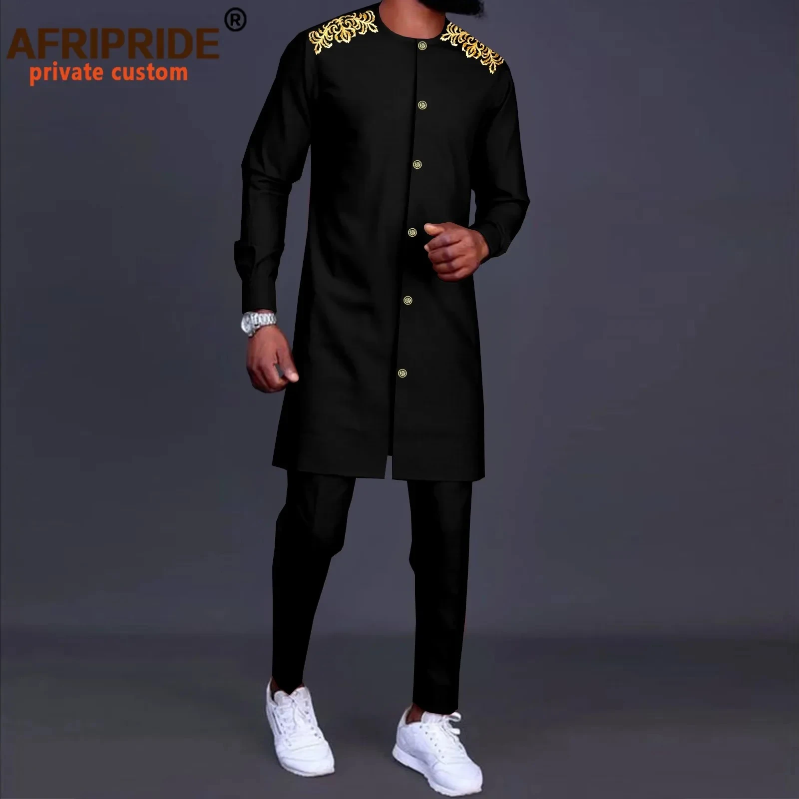 2 Piece African Clothes for Men Spring Fashion African Long Sleeve Top Long Pant Matching Sets Outfits Dashiki African Clothing