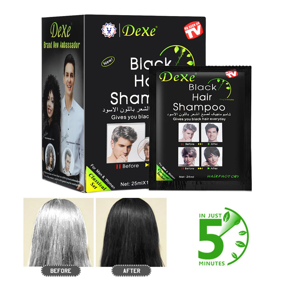 10 Pcs Dexe Fast Black Hair Shampoo Only 5 Minutes White Become Black Hair Color Grey Hair Removal for Men Women Fast Hair Dye
