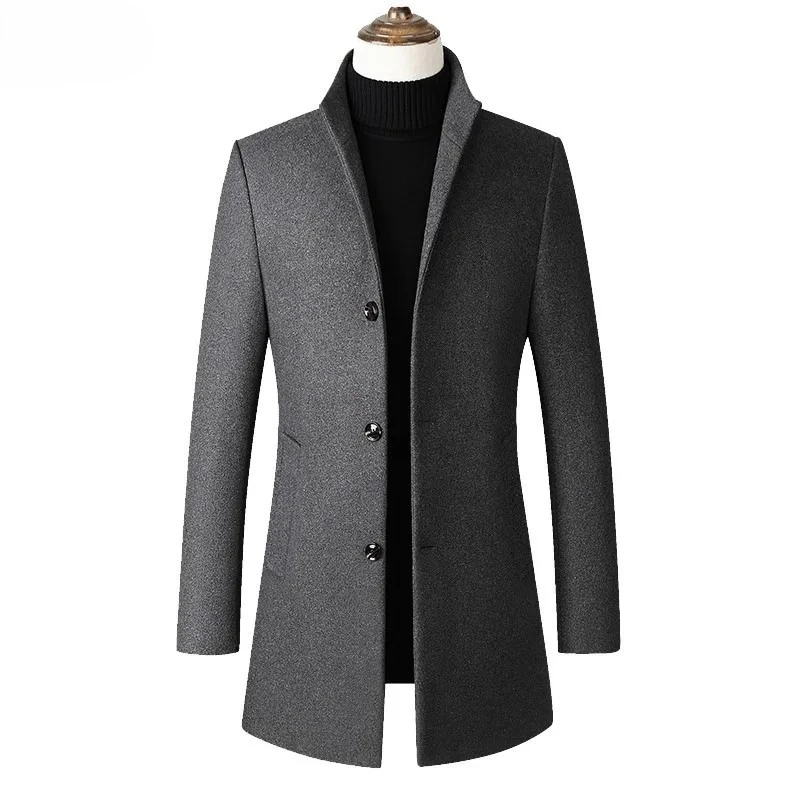 Men's Mid-Length Woolen Coat British Style Slim Fit Stand Collar Korean Version Fashionable Windbreaker Autumn Winter jacket