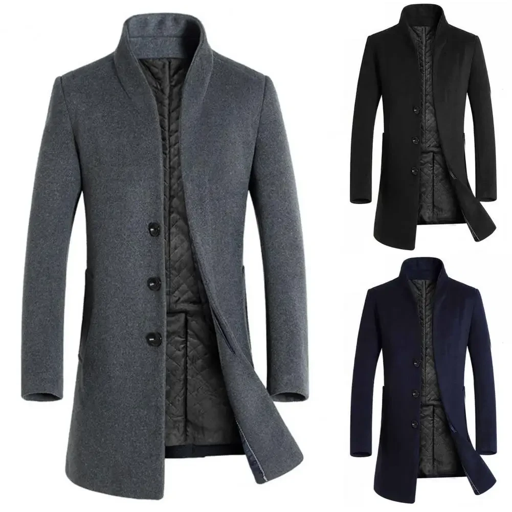 Men's Autumn Winter Long Woolen Blazers Thickened Business Trench Coats Men Casual Slim Stand Collar Warm Windbreaker Jacket