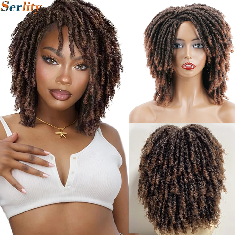 Dreadlock Wig Short Twist Wigs 6” Synthetic Faux Locs Braided Crochet Hair Wig Afro Twists Dreadlocks Full Hair Replacement Wigs