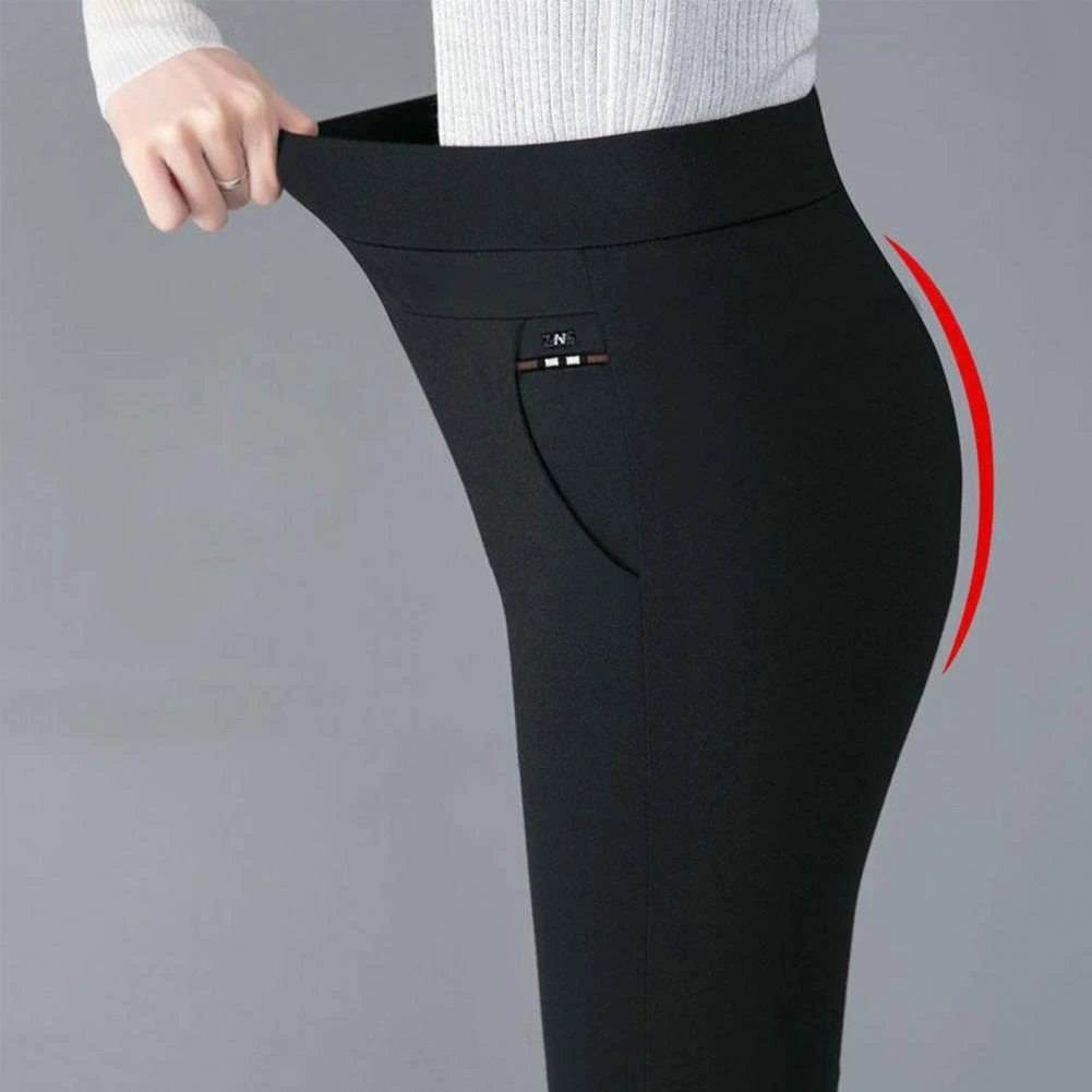 Fashion Pencil Pants Spring Summer High Waist Casual Pants Stretch Pockets Solid Color Casual Skinny Leggings Trousers