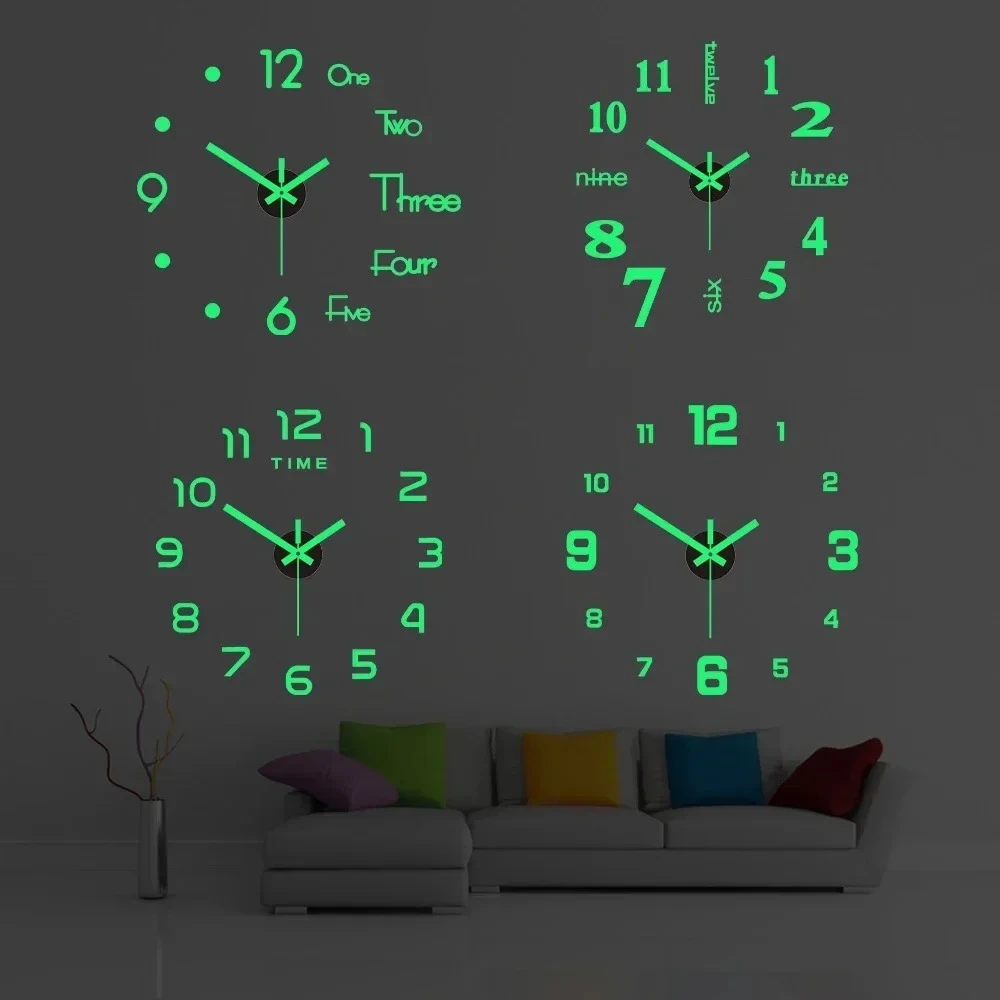 Luminous 3D Wall Clock Creative DIY Art Decal Sticker Home Decor Living Room Quartz Needle Removable Living Room Decoration
