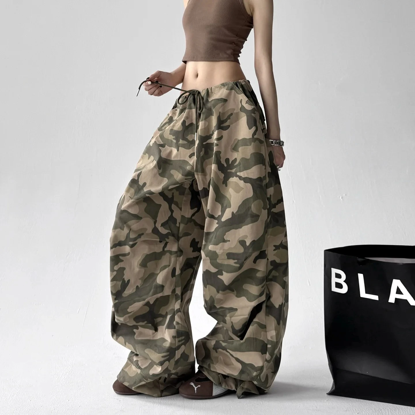 American Retro Camouflage Casual Work Pants Women Summer Trendy Loose Hip Hop Jazz Dance Pants Polyester Fiber Long Pants