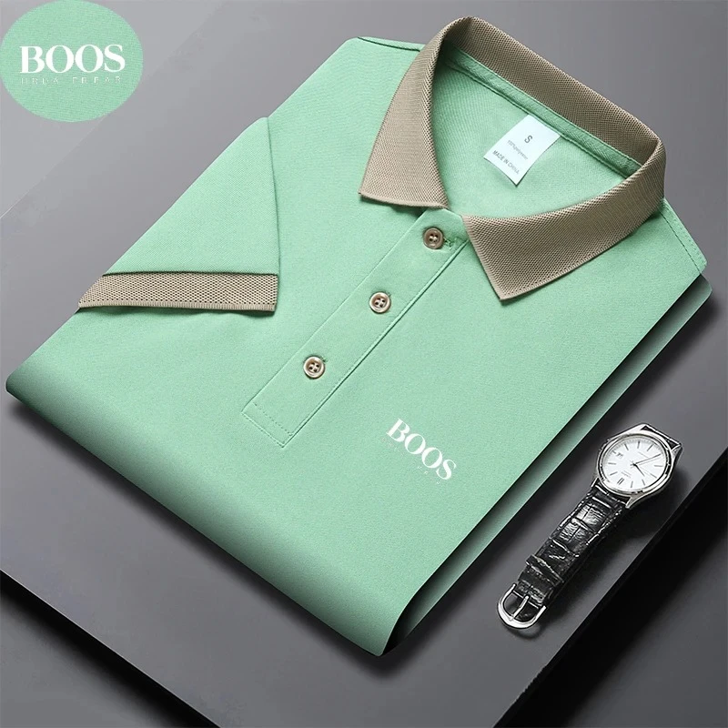 Embroidered LOGO New Summer Plus Size Polo Shirt for Men's High Quality Breathable Short Sleeved Business Thin Nylon T-shirt