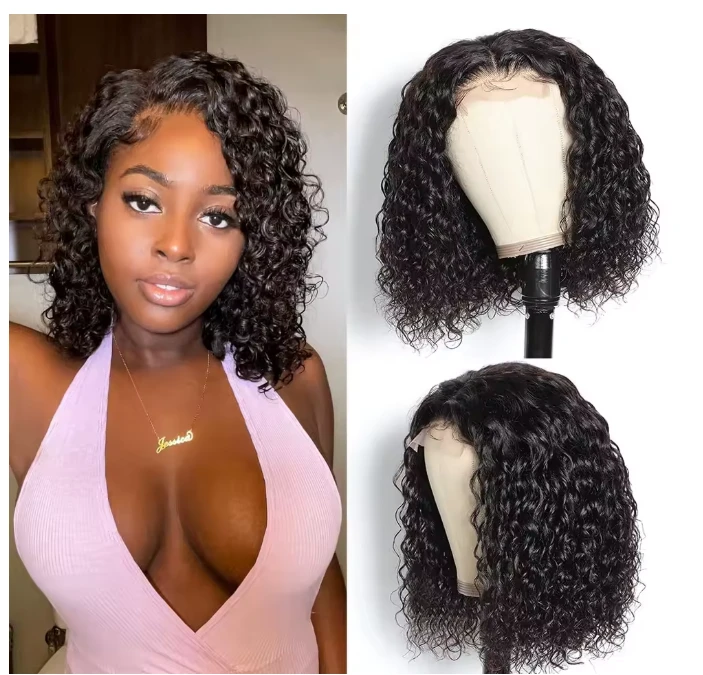 Water Wave Bob Wig 13x4 Lace Front Wigs Transparent Lace Frontal Wig 180% Density Brazilian Human Hair Wigs For Women Short Wig