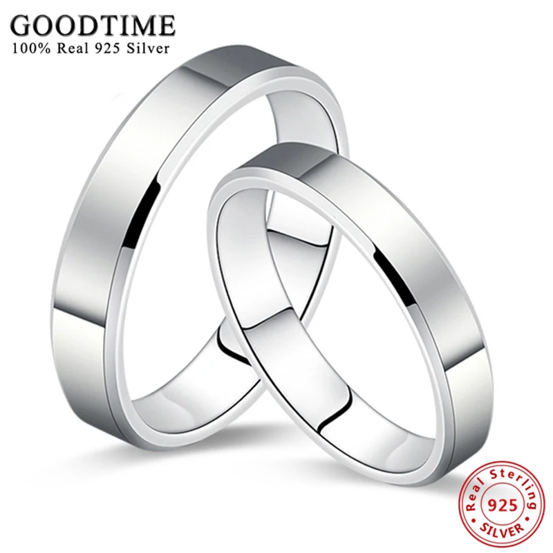 Trendy Pure 100% 925 Sterling Silver Women Men Couple Ring Smooth Wedding Band Anniversary Jewelry Gift for Lovers