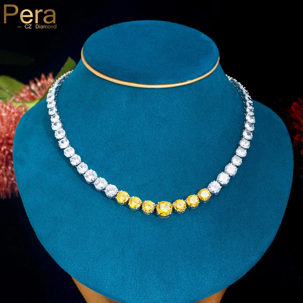 Amazing Yellow, White Round Cut CZ Zircon Tennis Chains Necklaces Dancing Party Jewelry for Women Fashion Accessories