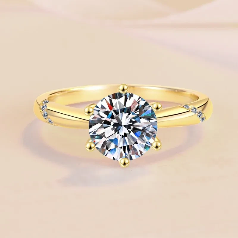 18K Gold Plated S925 Sterling Silver Moissanite Ring Women Wedding Jewelry 1CT 2CT Brilliant Diamond Finger Band Jewelry gift